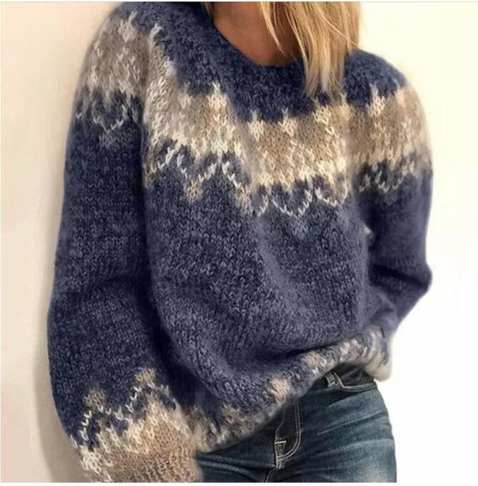 Mirla | Stickad tröja Mjuk ullblandning Oversized-passform Rundhals Nordiskt mönster-Eva Jonsson