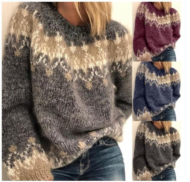 Mirla | Stickad tröja Mjuk ullblandning Oversized-passform Rundhals Nordiskt mönster-Eva Jonsson