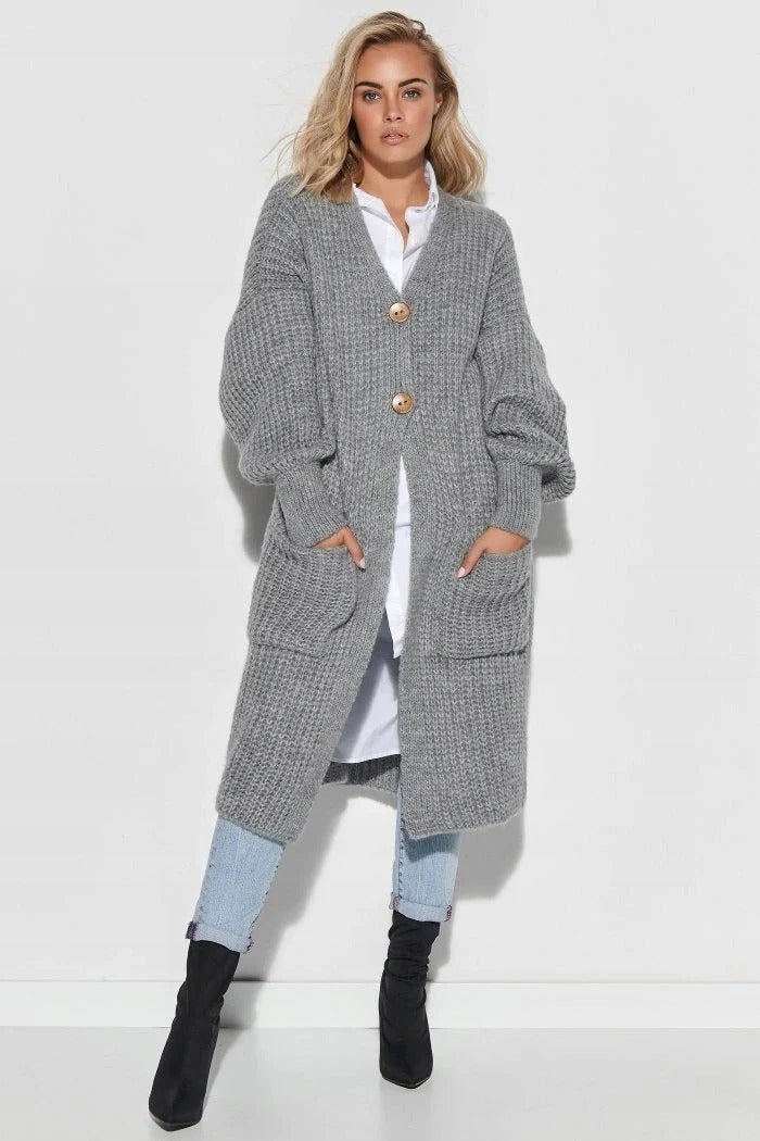 Mirla | Stickmantel Oversized Passform Lång längd Knäppning Stora fickor-Eva Jonsson