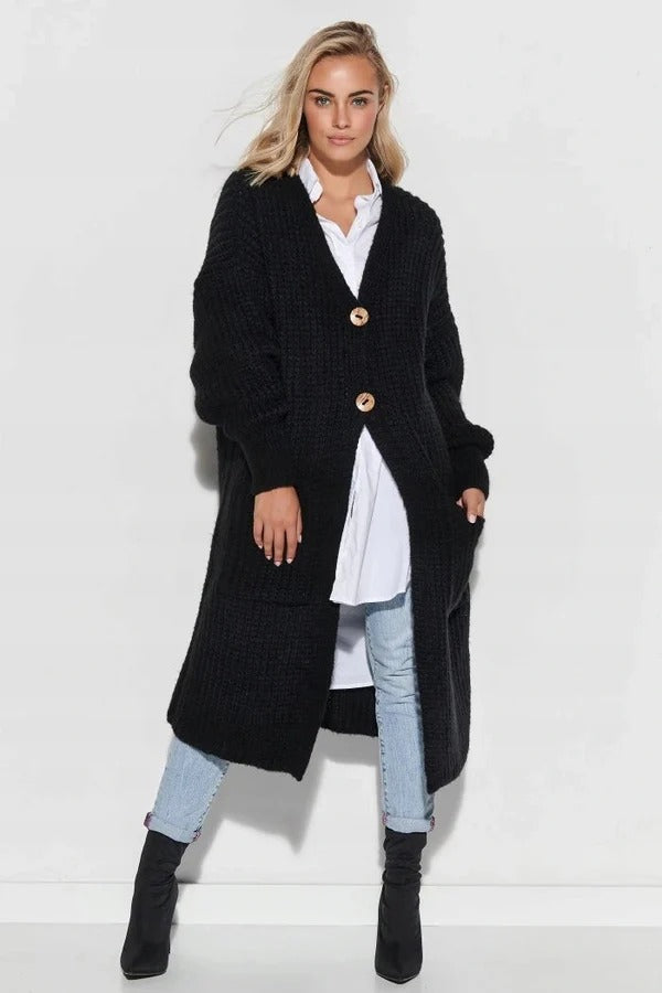 Mirla | Stickmantel Oversized Passform Lång längd Knäppning Stora fickor-Eva Jonsson