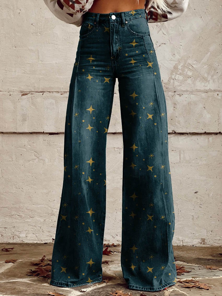Mirla | Stilfulle Stjärntryck Bootcut Byxor för Kvinnor-Eva Jonsson
