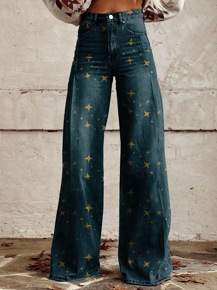 Mirla | Stilfulle Stjärntryck Bootcut Byxor för Kvinnor-Eva Jonsson