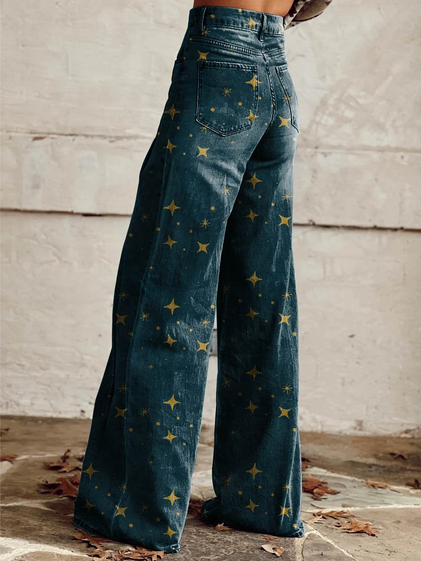 Mirla | Stilfulle Stjärntryck Bootcut Byxor för Kvinnor-Eva Jonsson