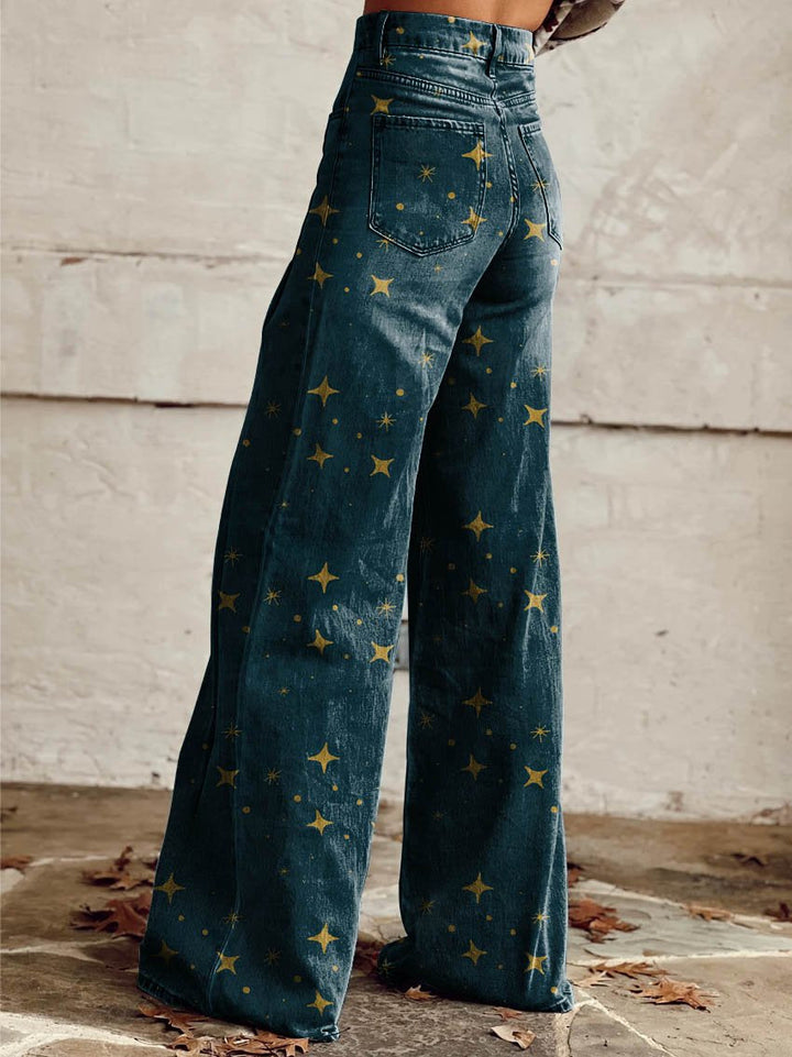 Mirla | Stilfulle Stjärntryck Bootcut Byxor för Kvinnor-Eva Jonsson