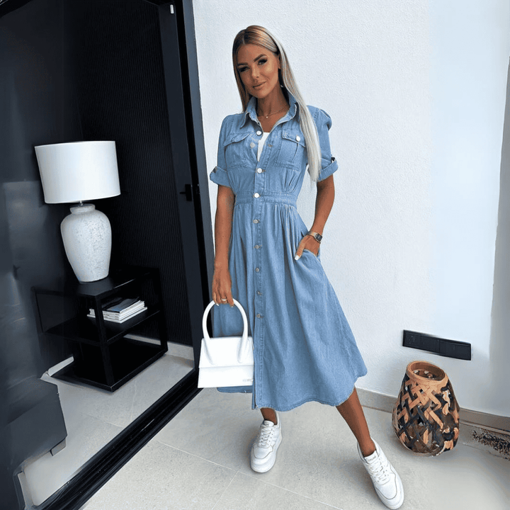 Mirla | Stilig Denim Midi Klänning-Eva Jonsson