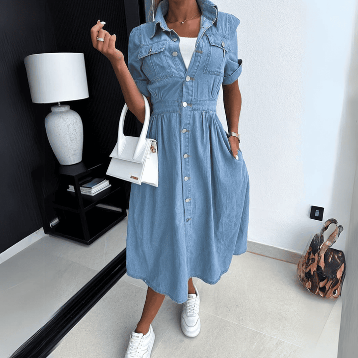 Mirla | Stilig Denim Midi Klänning-Eva Jonsson