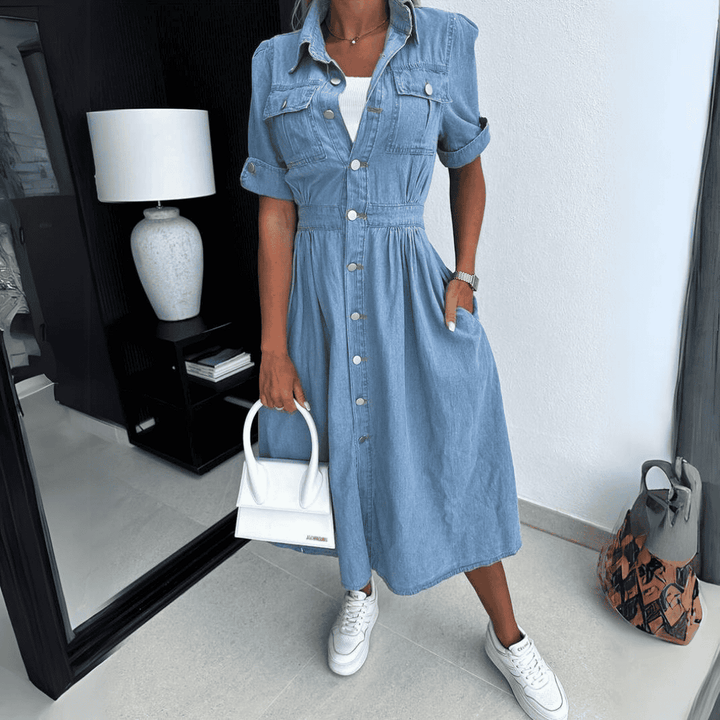 Mirla | Stilig Denim Midi Klänning-Eva Jonsson