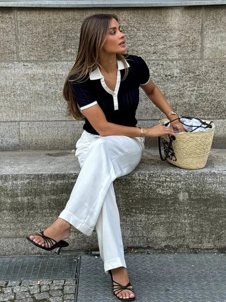 Mirla | Stilig Stickad Poloshirt med Krage i Slim Fit-Eva Jonsson