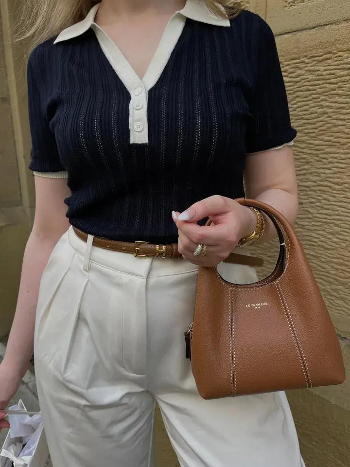 Mirla | Stilig Stickad Poloshirt med Krage i Slim Fit-Eva Jonsson