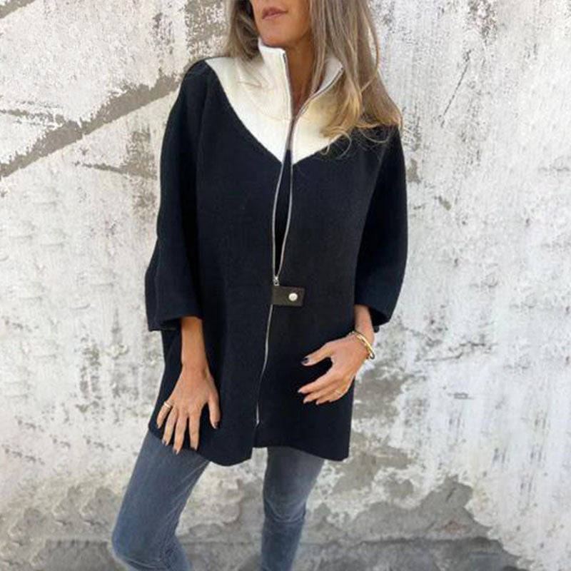 Mirla | Stilig Tvåfärgad Långkappa för Eleganta Lagerlooks-Eva Jonsson
