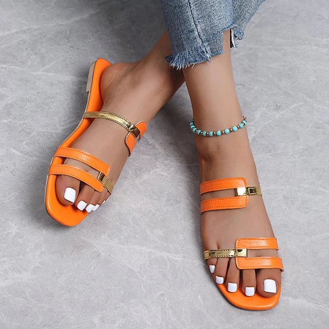 Mirla | Stiliga Platta Sandaler med Trendig Design Sandaler med Flera Remmar Över Foten för Damer-Eva Jonsson