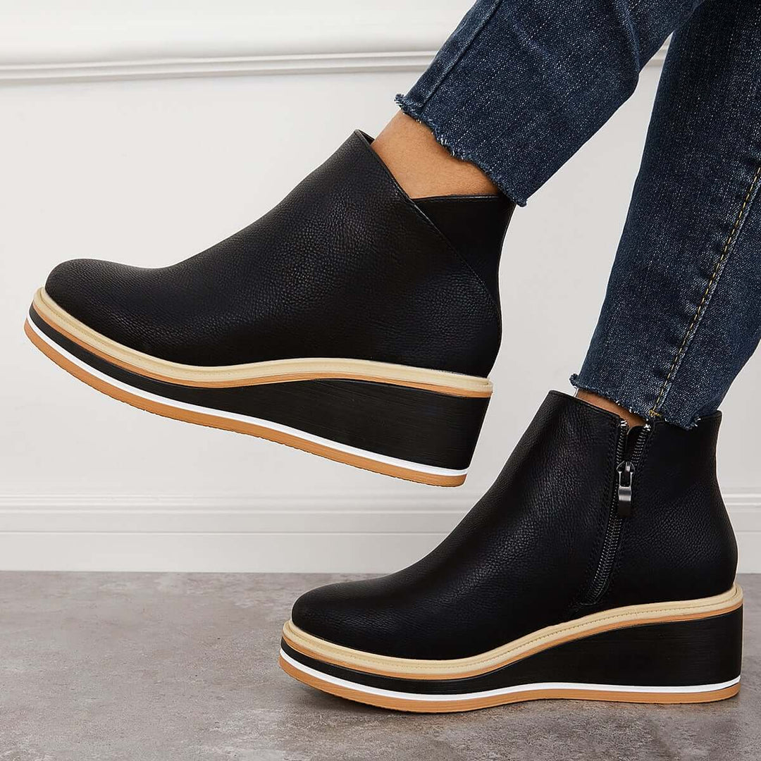 Mirla | Stiliga ankleboots med dragkedja och platå-Eva Jonsson