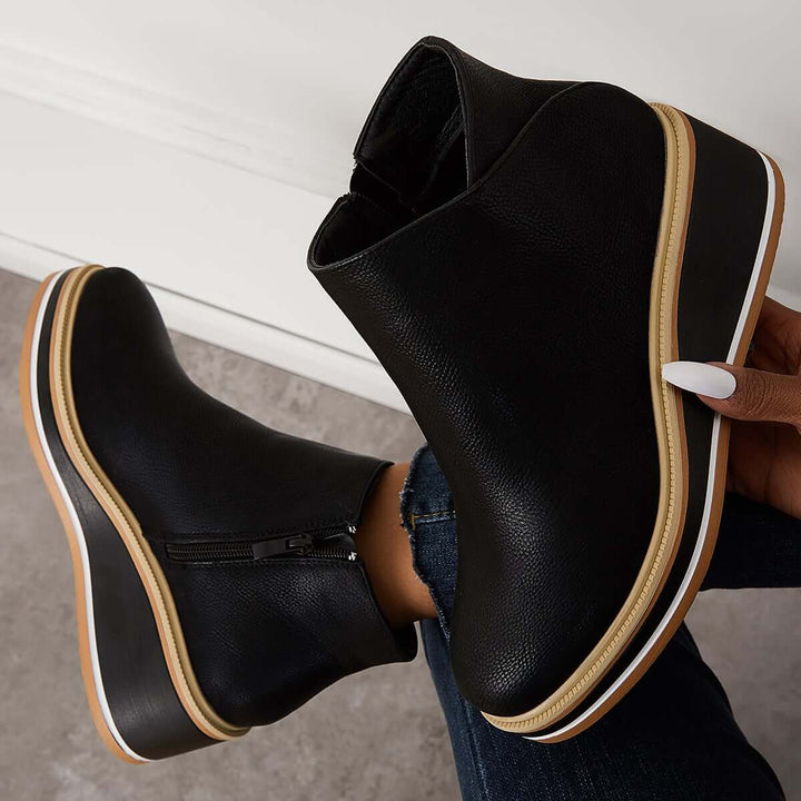 Mirla | Stiliga ankleboots med dragkedja och platå-Eva Jonsson