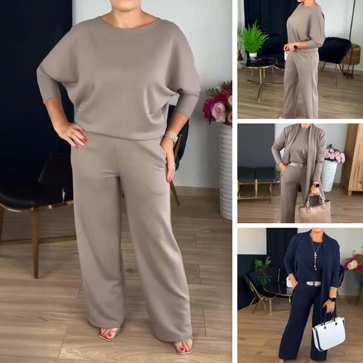 Mirla | Stiligt 3-Delat Set Bestående Av En Lång Cardigan, Topp och Byxor-Eva Jonsson