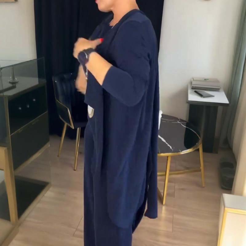 Mirla | Stiligt 3-Delat Set Bestående Av En Lång Cardigan, Topp och Byxor-Eva Jonsson