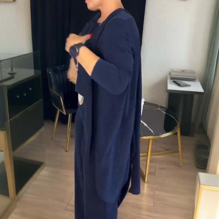 Mirla | Stiligt 3-Delat Set Bestående Av En Lång Cardigan, Topp och Byxor-Eva Jonsson