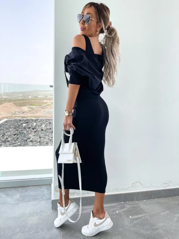 Mirla | Stiligt Off Shoulder Crop Top och Midi Kjol Set-Eva Jonsson