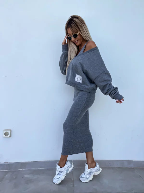 Mirla | Stiligt Off Shoulder Crop Top och Midi Kjol Set-Eva Jonsson