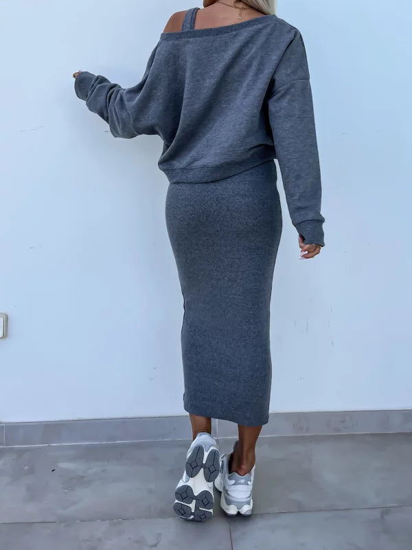 Mirla | Stiligt Off Shoulder Crop Top och Midi Kjol Set-Eva Jonsson