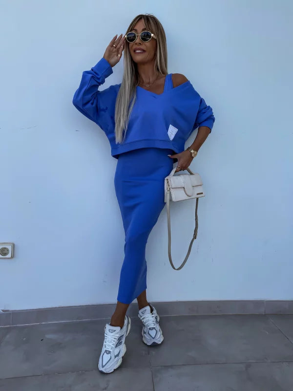 Mirla | Stiligt Off Shoulder Crop Top och Midi Kjol Set-Eva Jonsson