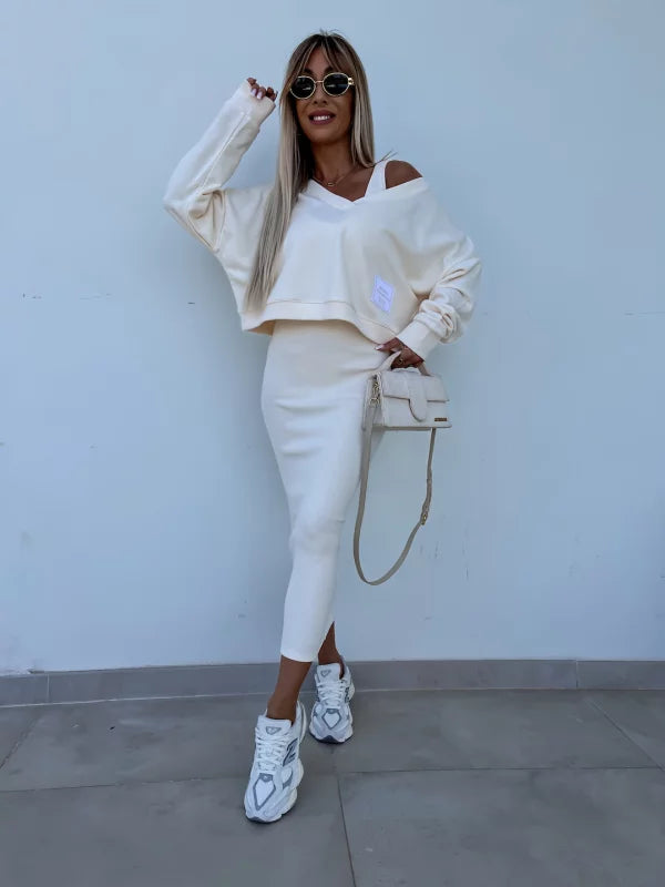 Mirla | Stiligt Off Shoulder Crop Top och Midi Kjol Set-Eva Jonsson