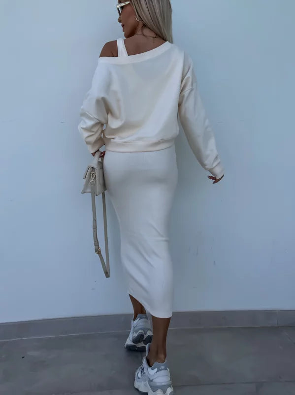 Mirla | Stiligt Off Shoulder Crop Top och Midi Kjol Set-Eva Jonsson