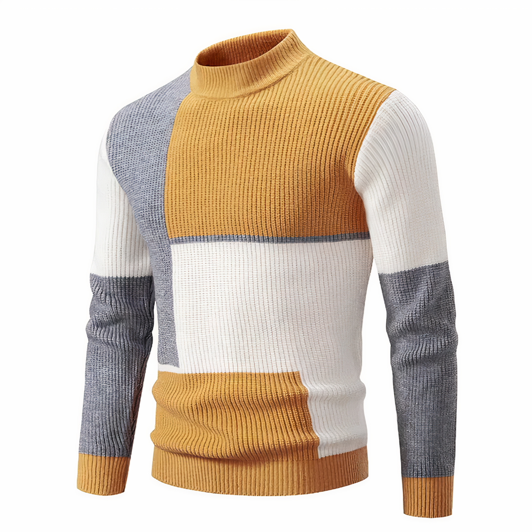 Mirla | Stilren Patchwork Stickad Tröja för Män-Eva Jonsson