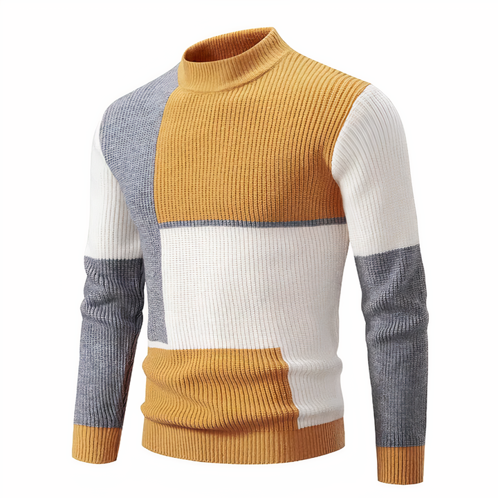 Mirla | Stilren Patchwork Stickad Tröja för Män-Eva Jonsson