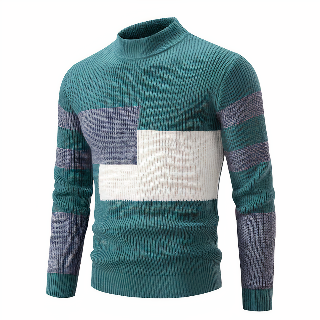 Mirla | Stilren Patchwork Stickad Tröja för Män-Eva Jonsson