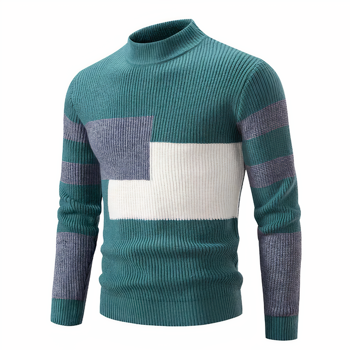 Mirla | Stilren Patchwork Stickad Tröja för Män-Eva Jonsson