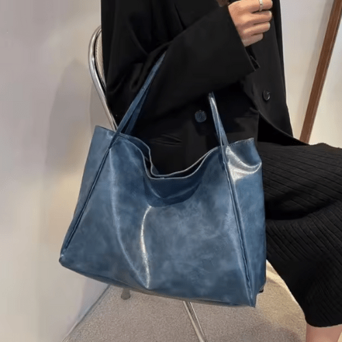 Mirla | Stor dam läder axelväska handväska shopper burgunderrot-Eva Jonsson