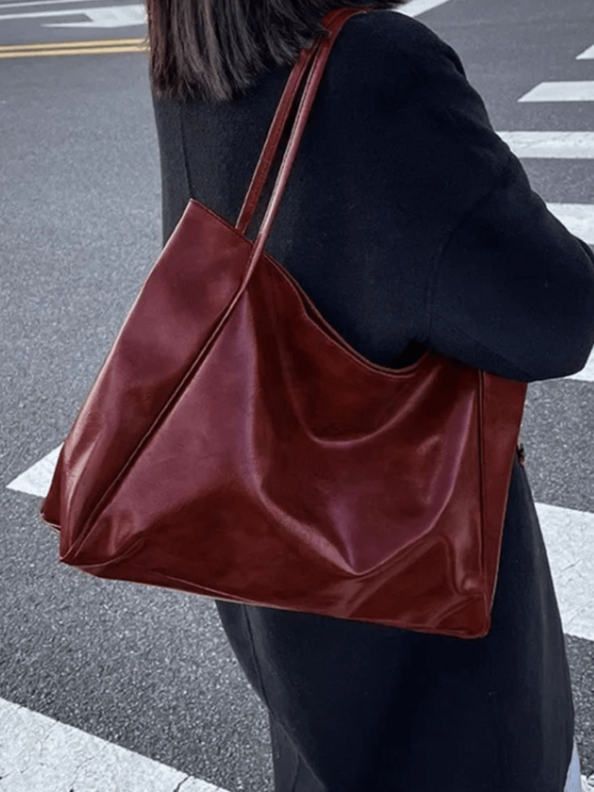 Mirla | Stor dam läder axelväska handväska shopper burgunderrot-Eva Jonsson