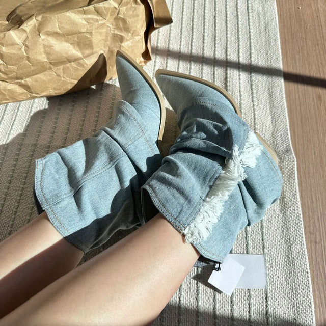 Mirla | Stora Stövlar I Denim-Eva Jonsson
