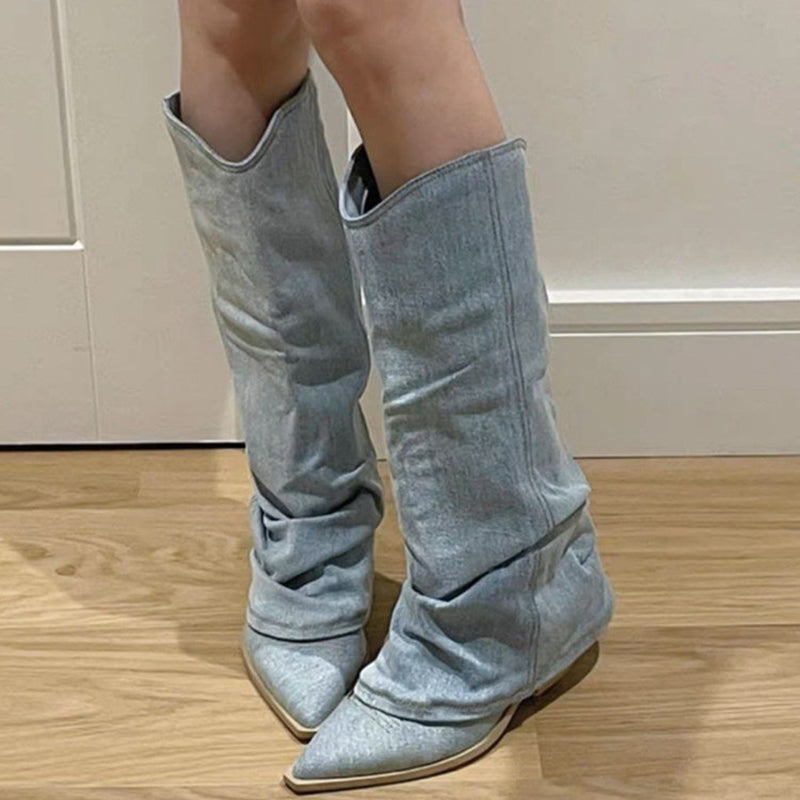 Mirla | Stora Stövlar I Denim-Eva Jonsson