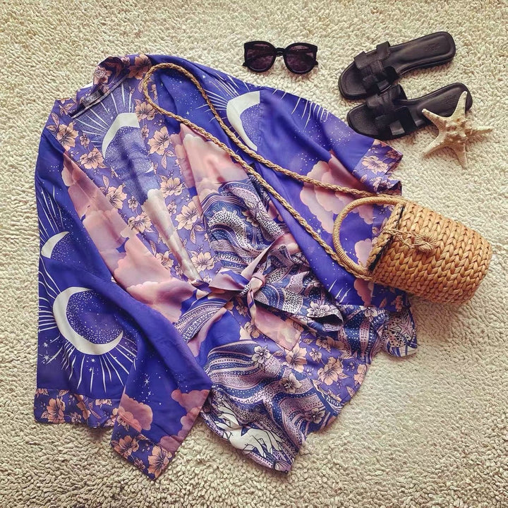 Mirla | Strandkimono med ”Mystic Blue Moon Starrynight”-tryck-Eva Jonsson