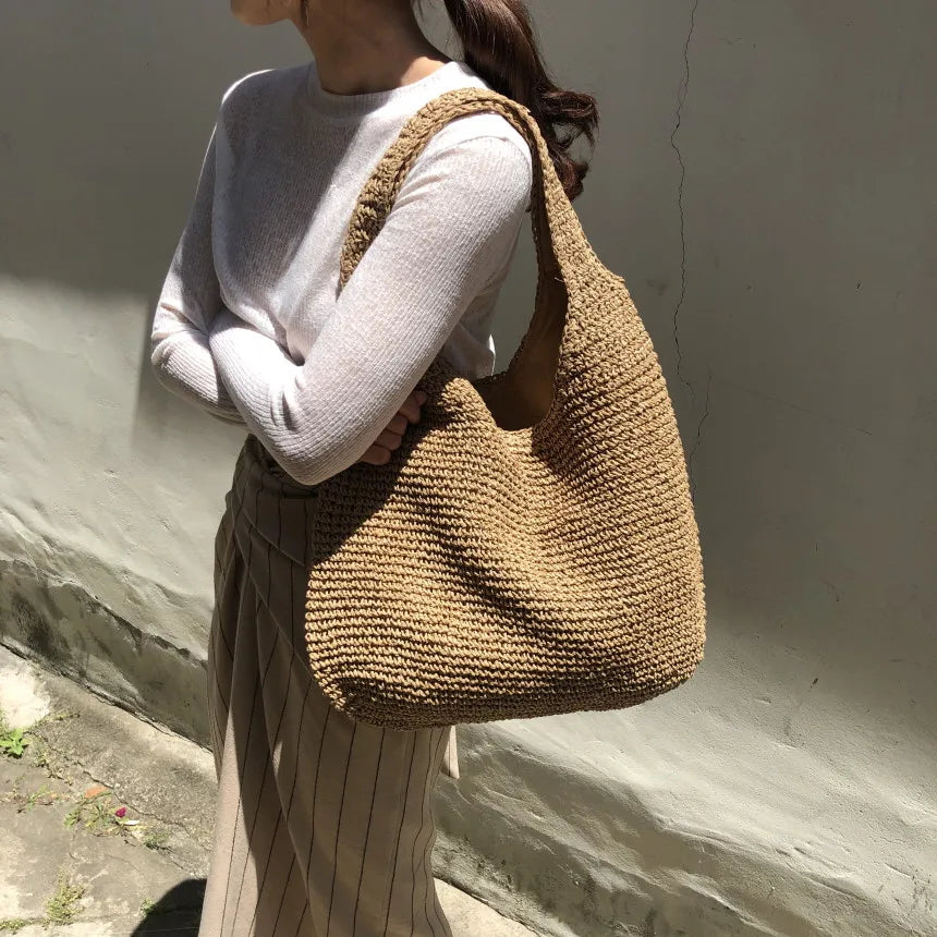 Mirla | Strohtasche Flätad väska Lätt & Hållbar Avslappnad sommarväska-Eva Jonsson