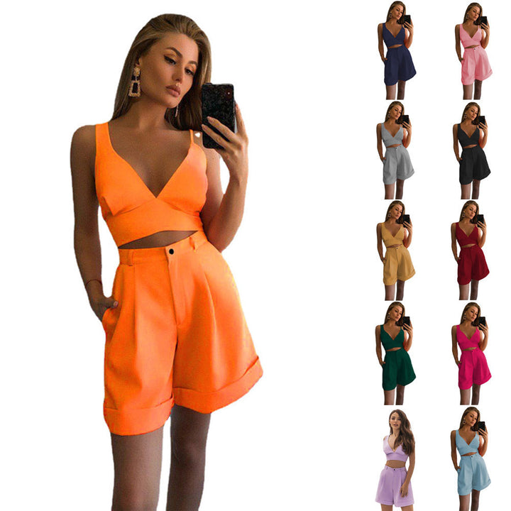 Mirla | Styliskt strapless topp hög midja korta byxor set-Eva Jonsson