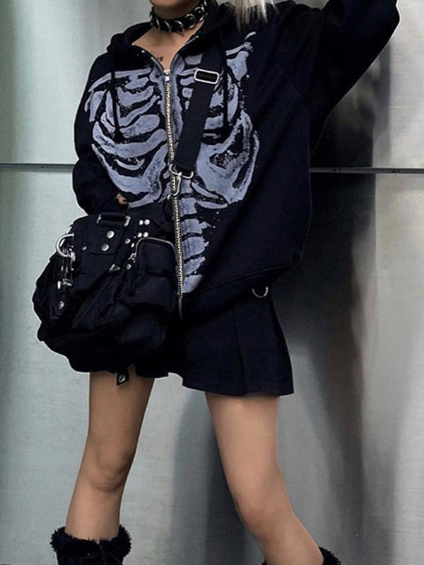 Mirla | Svart Oversized Hoodie med Skeletttryck-Eva Jonsson