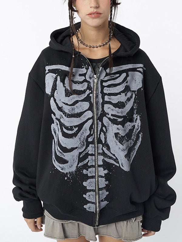 Mirla | Svart Oversized Hoodie med Skeletttryck-Eva Jonsson