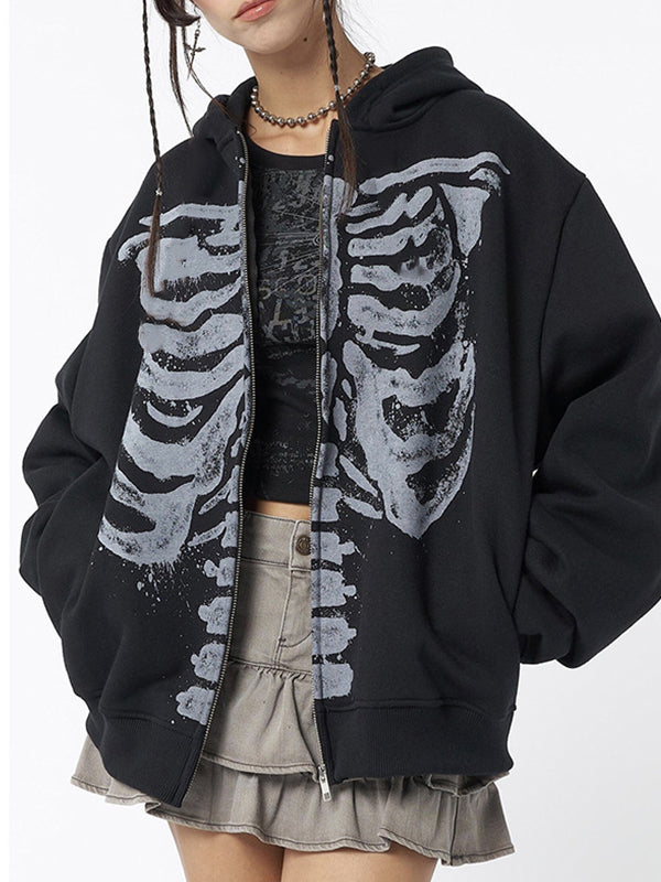 Mirla | Svart Oversized Hoodie med Skeletttryck-Eva Jonsson
