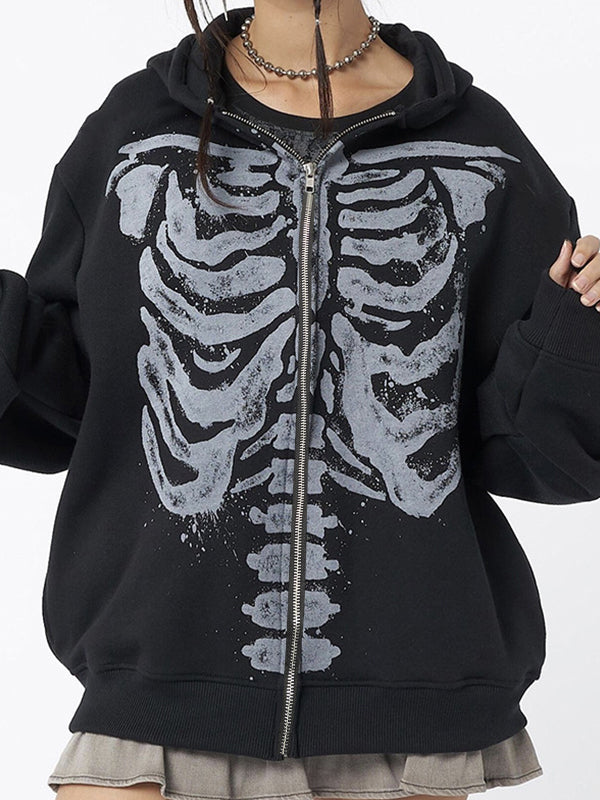 Mirla | Svart Oversized Hoodie med Skeletttryck-Eva Jonsson
