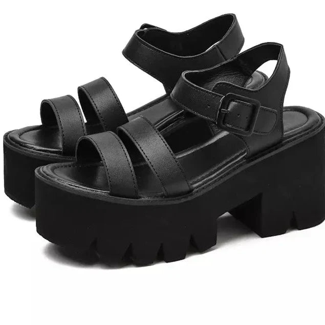 Mirla | Svart Plattform Chunky Sandaler-Eva Jonsson