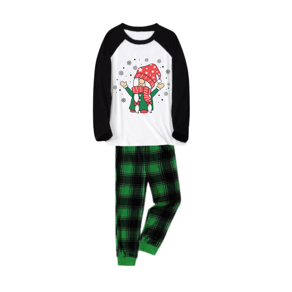 Mirla | Svart Raglan-Top Grön Rutig Jul-Pyjamas-Set med Julgnom-Tryck-Eva Jonsson