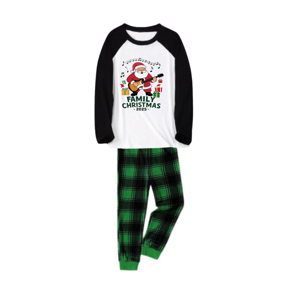 Mirla | Svart Raglan-Topp Grön Rutigt Jul-Pyjamas-Set med God Jul 2025 och Jultomte Tryck-Eva Jonsson