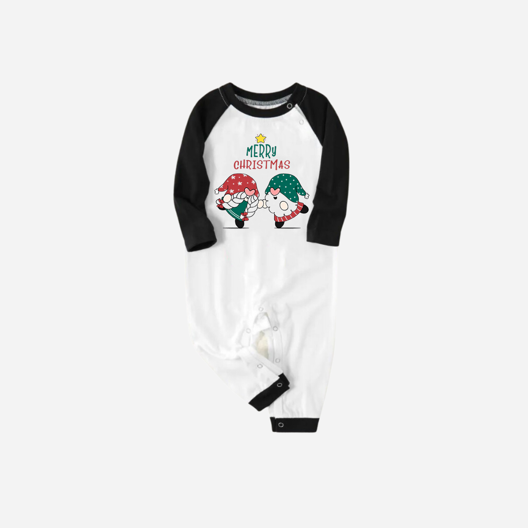 Mirla | Svart Raglan Topp Grön Rutmönster Jul Pyjamas-Set med Gnom och God Jul Texttryck-Eva Jonsson