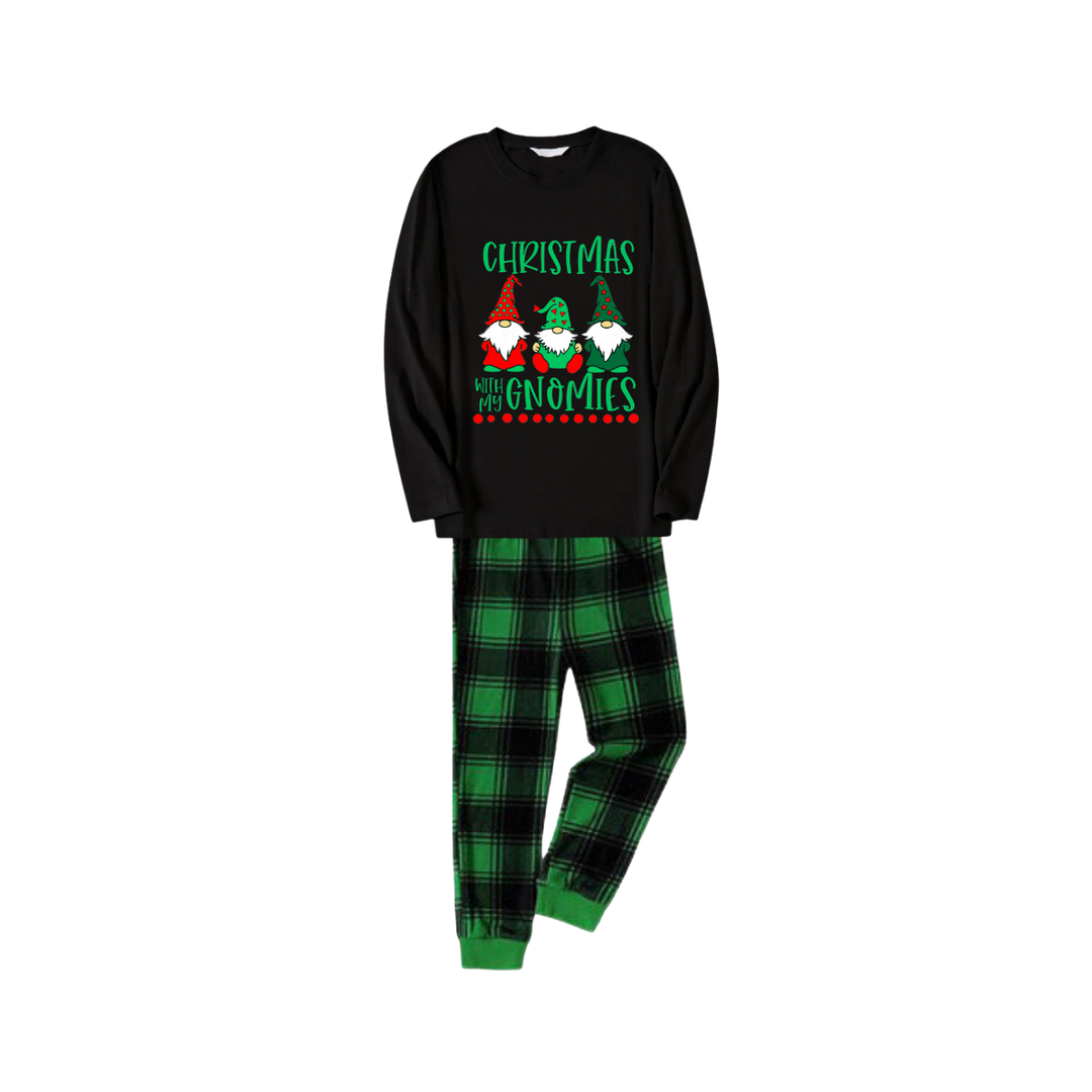 Mirla | Svart Topp och Grön Rutig Byxa Jul-Pyjamas-Set med Jul med Mina Gnomies Texttryck-Eva Jonsson