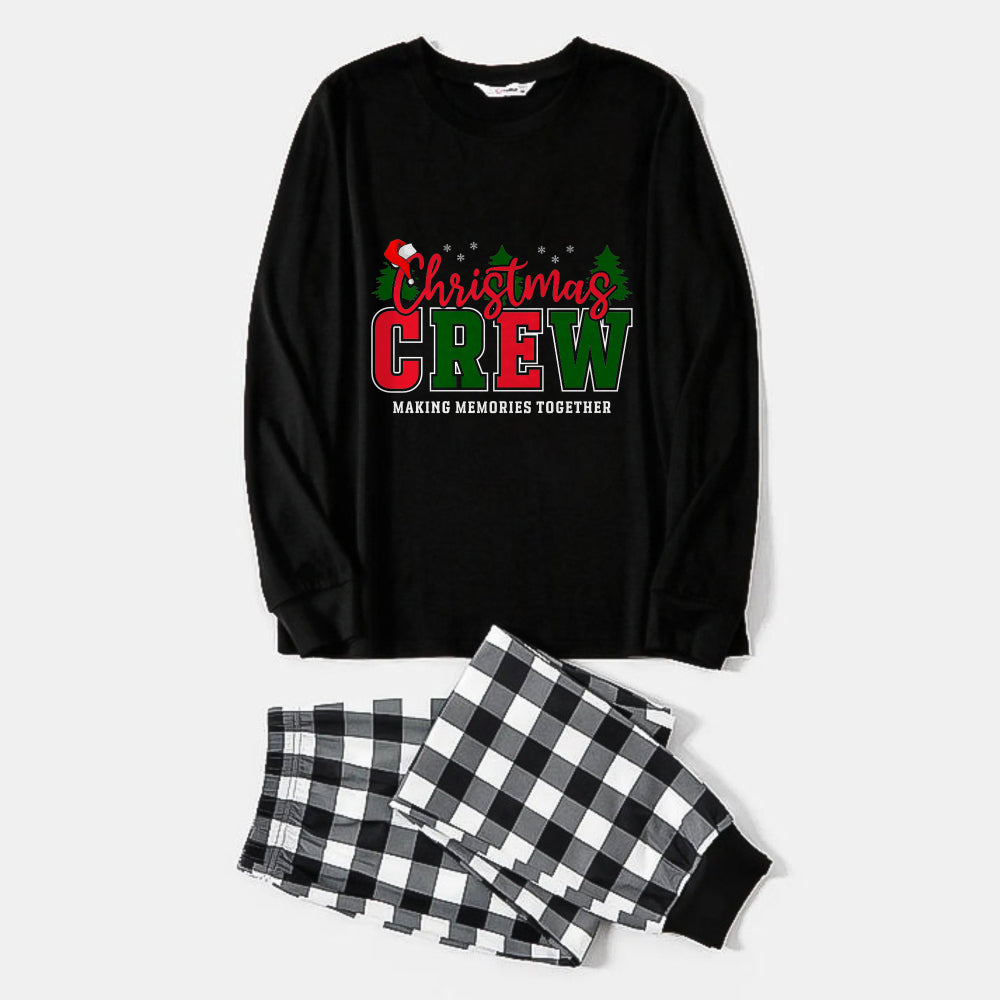 Mirla | Svart-Vit Rutiga Julpyjamas-Set med Christmas Crew Making Memories Together Tryck-Eva Jonsson