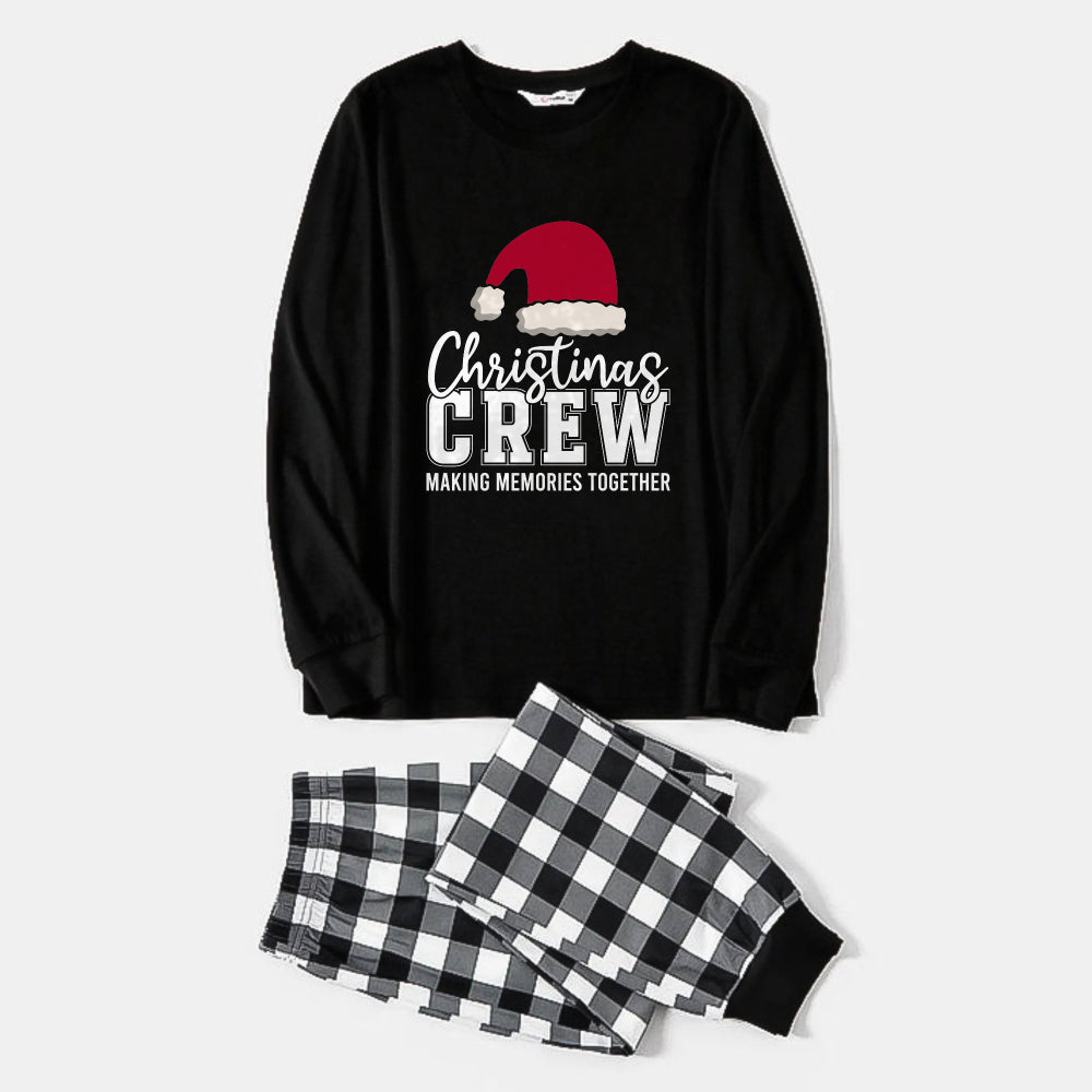 Mirla | Svart-Vit Rutigt Jul-Pyjama-Set med Tomteluva och Christmas Crew Making Memories Together -Tryck-Eva Jonsson