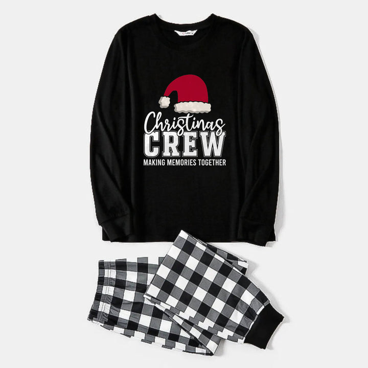 Mirla | Svart-Vit Rutigt Jul-Pyjama-Set med Tomteluva och Christmas Crew Making Memories Together -Tryck-Eva Jonsson
