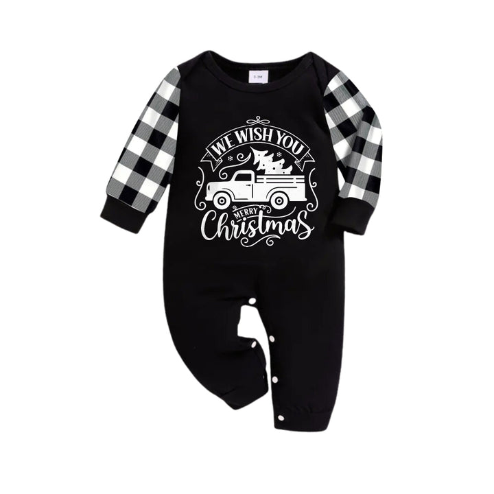 Mirla | Svart-Vitt Randigt Julpyjamas-Set med Bil och We Wish You A Merry Christmas Texttryck-Eva Jonsson